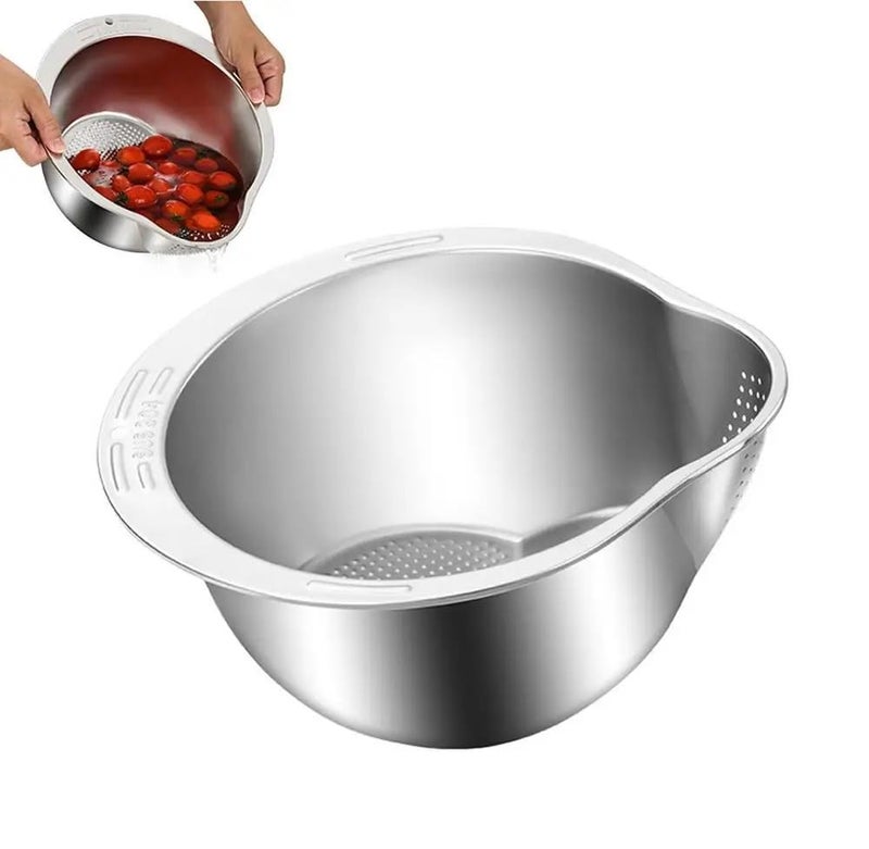 Onprix 304 Stainless Steel Rice Washer Strainer Drain Basket Bowl Fine Mesh Strainer for Washing Vegetables Fruit Beans Pasta Microporous Colander Washing Bowl for Kitchen - Image 1