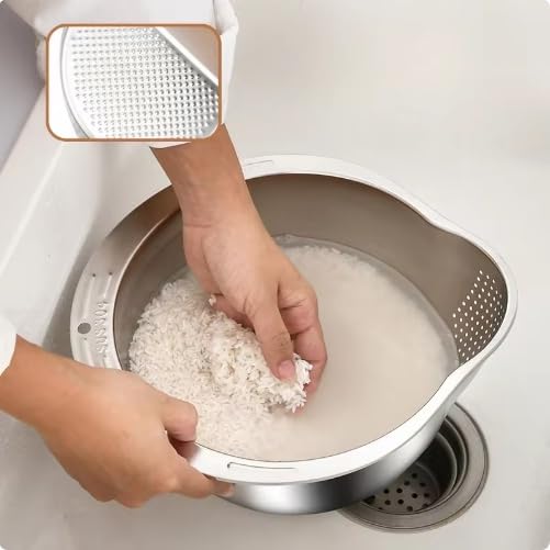 Onprix 304 Stainless Steel Rice Washer Strainer Drain Basket Bowl Fine Mesh Strainer for Washing Vegetables Fruit Beans Pasta Microporous Colander Washing Bowl for Kitchen - Image 5