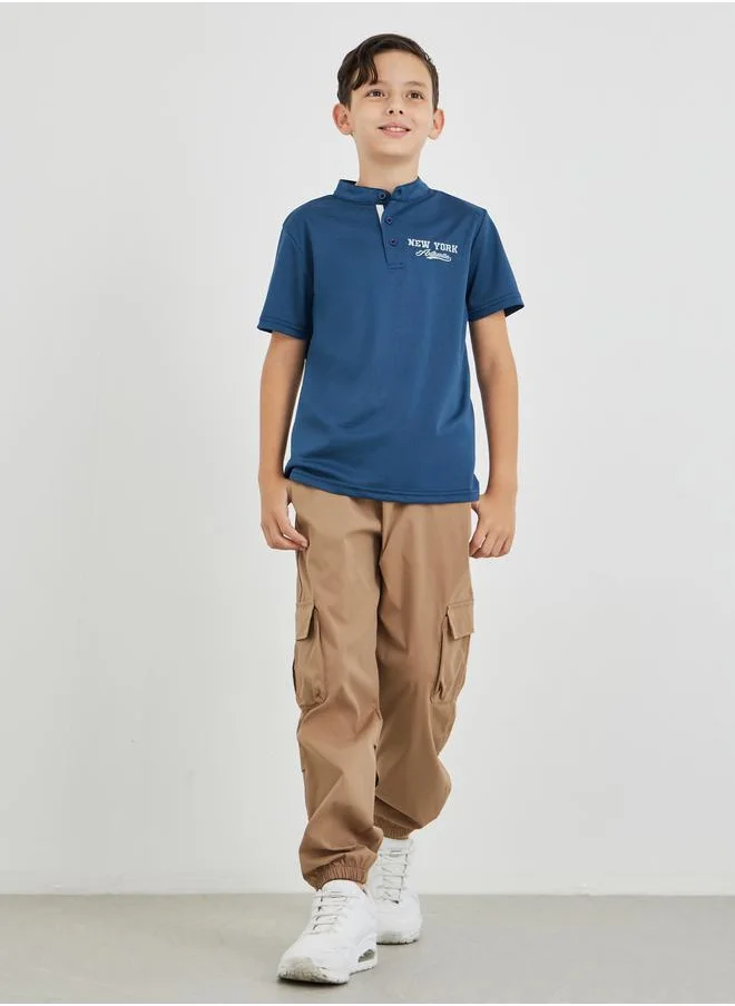 Styli Styli Embroidered Mandarin Collar Short Sleeve T-Shirt