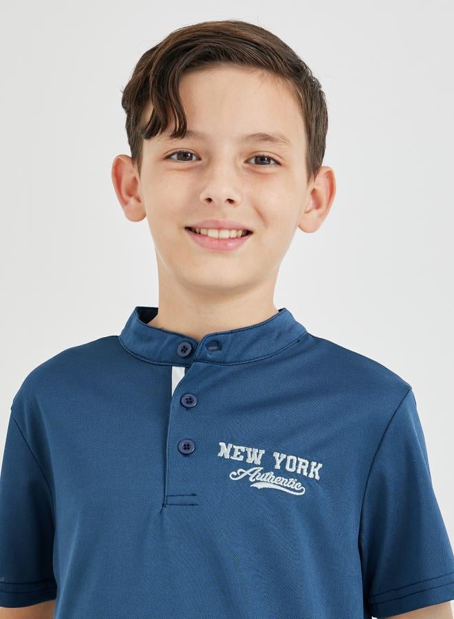 Styli Embroidered Mandarin Collar Short Sleeve T-Shirt - Image 3