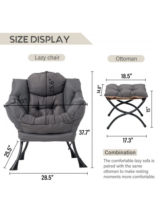 LITA Lazy Chair with Ottoman, Modern Accent Leisure Upholstered Sofa Chair, Contemporary Lounge Reading Chair with Armrests and a Side Pocket for Living Room, Bedroom & Small Space, Dark Grey - Image 3
