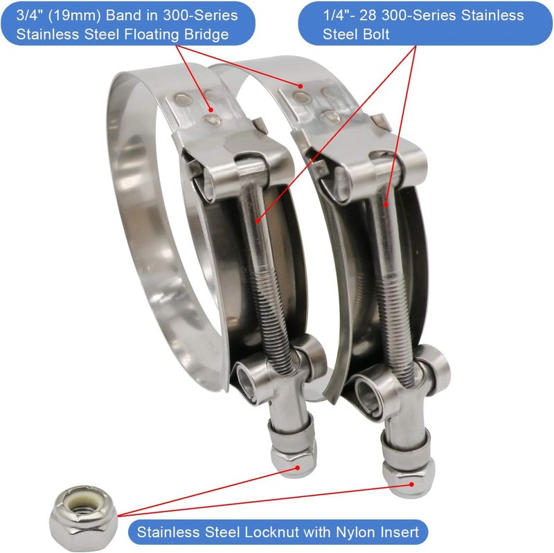 ROADFORMER مشبك خرطوم T-Bolt بحجم 148mm - 155mm - نطاق العمل 5.81" - 6.12" لخرطوم بحجم 6 بوصة، برغي من الفولاذ المقاوم للصدأ، شريط عائم من الفولاذ المقاوم للصدأ وصمولة قفل من النايلون (148mm - 155mm، عبوة من 2 قطعة) - Image 2