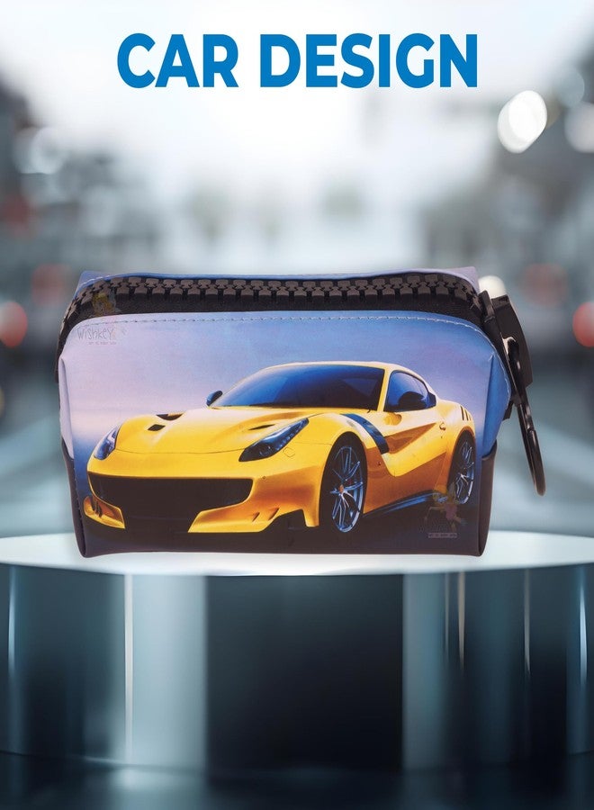 WISHKEY Luxury Car Theme Pencil Pouch for Kids, Stylish Zipper Pencil Box for Storing Stationery Items, Large Capacity Stationery Organizer Pouch for School Students (Pack of 1, Assorted) - Image 4