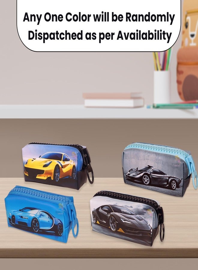 WISHKEY Luxury Car Theme Pencil Pouch for Kids, Stylish Zipper Pencil Box for Storing Stationery Items, Large Capacity Stationery Organizer Pouch for School Students (Pack of 1, Assorted) - Image 2