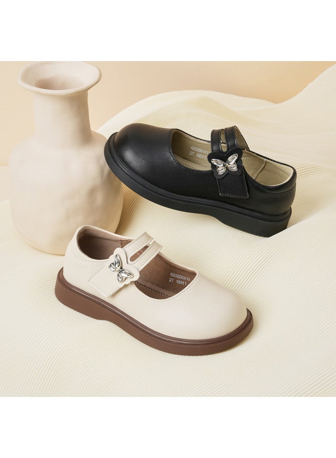 Red Dragonfly Children's Shoes, Girls' Autumn And Winter , Student Black Leather Shoes, Mary Jane Princess Shoes, Q53bd001, Beige, Size 31 - Image 1