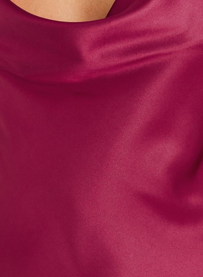 Styli Styli Cowl Neck Satin Slip Dress with Back Butterfly Pattern - Image 3