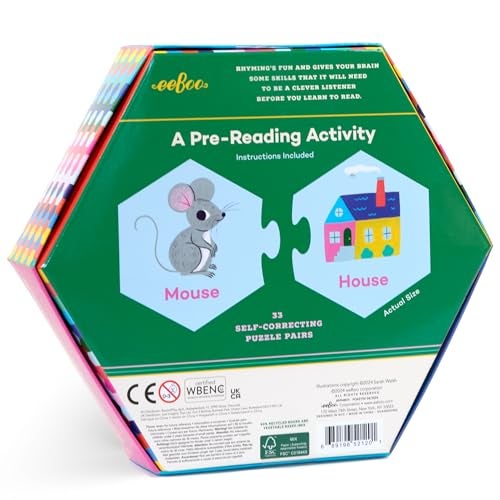 eeBoo Hexagon Puzzle Pairs Rhyming Words 33 Hexagon Shaped Pieces Match Sounds Images Educational PreReading Activity Preschool Kids Age 3 - Image 5