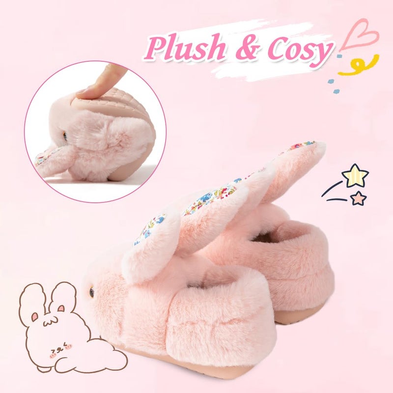 DRECAGE Girls Toddler Slippers Boys House Shoes for Little Kids Cute with Bunny Design Plush Todndoor Slippers Non-Slip Pink 7-8 Toddler - Image 3