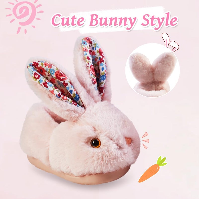 DRECAGE Girls Toddler Slippers Boys House Shoes for Little Kids Cute with Bunny Design Plush Todndoor Slippers Non-Slip Pink 7-8 Toddler - Image 2