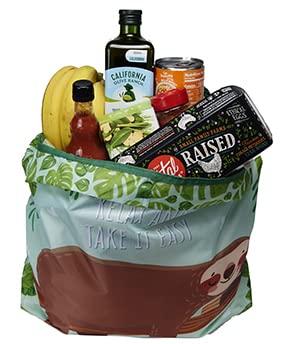 O-WITZ Reusable Grocery Bags | Vibrant Tote Bag For Groceries  Gym  Beach Gear  Toys & More | Washable Design With Large Handles For Maximum Convenience | Folds Into A Small Pouch  5 Pack  Sloths - Image 2