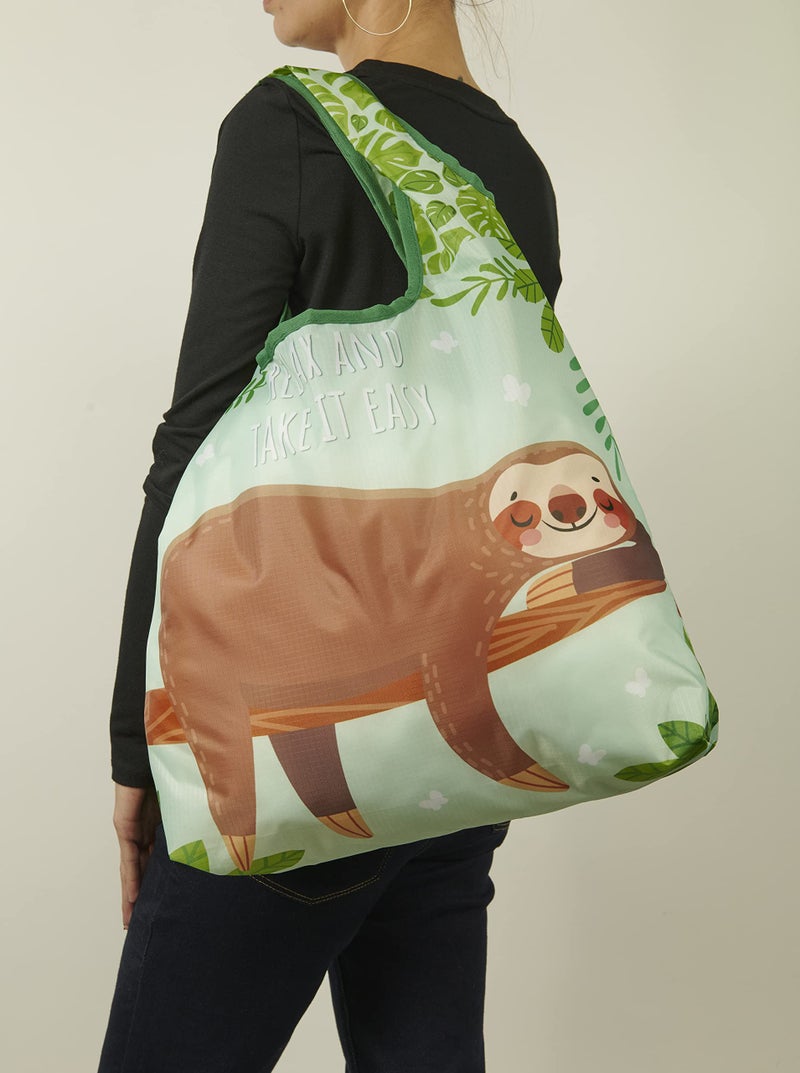 O-WITZ Reusable Grocery Bags | Vibrant Tote Bag For Groceries  Gym  Beach Gear  Toys & More | Washable Design With Large Handles For Maximum Convenience | Folds Into A Small Pouch  5 Pack  Sloths - Image 3