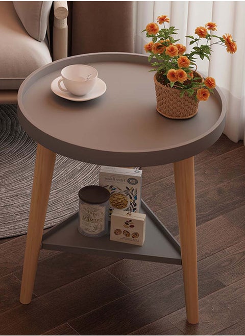Round Coffee Table Living Room Table with 2-Tier Storage Shelf Modern Coffee Table with Metal Frame and Wood Desktop Easy Assembly Rustic Grey 40*40*44cm