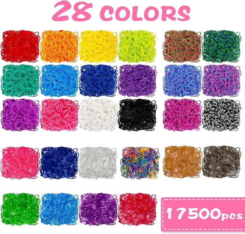 Inscraft 17500+ Rubber Loom Bands with 3 Layer Pink Container, 28 Colors, 600 S-Clips, 352 Beads, 40 Cartoon Pendant, Bracelet Making Refill Kit for Kids - Image 3