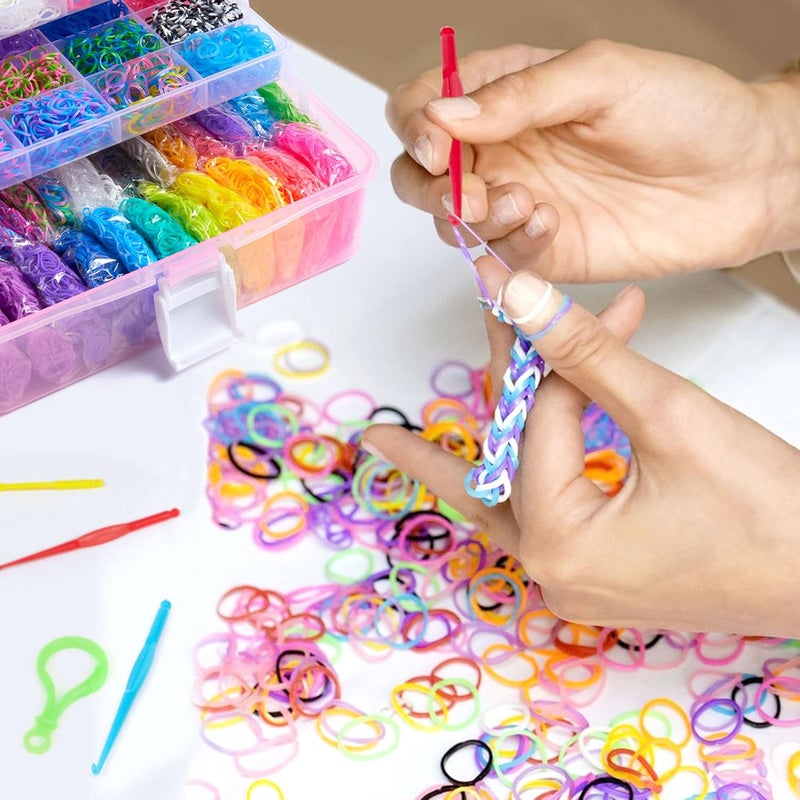 Inscraft 17500+ Rubber Loom Bands with 3 Layer Pink Container, 28 Colors, 600 S-Clips, 352 Beads, 40 Cartoon Pendant, Bracelet Making Refill Kit for Kids - Image 4