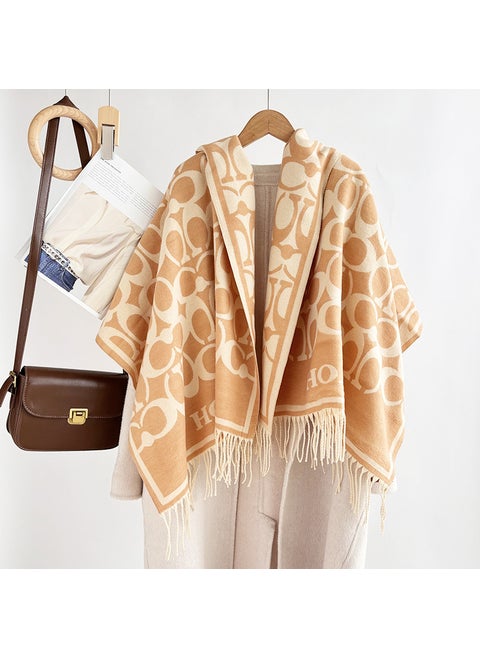 Thick Cashmere-Like Scarf Shawl with Tassels COAH-camel