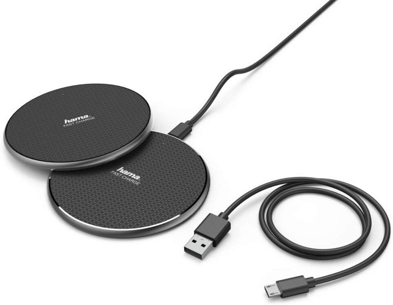 Hama QI-FC10 Wireless Charger (Set of 2), 10W Fast Qi Charging Pad, Micro-USB, LED Indicator, Metal Body, Compatible with iPhone & Samsung – Black - Image 2