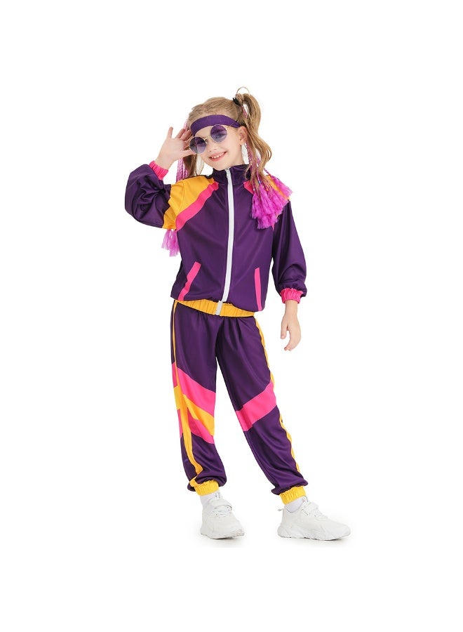 NIBEMINENT Boys Girls Retro Hip Hop 80s Tracksuit Costume Dance Sportswear Top Pants Sets Outfit Colorblock Windbreaker Sets - Image 1