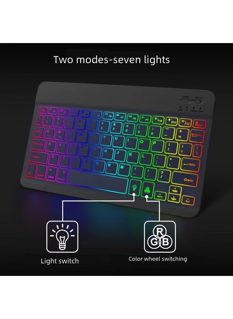 Generic - Wireless RGB Backlit Bluetooth Keyboard and Mouse Combo 10-inch gradient backlit keyboard Black - Image 1