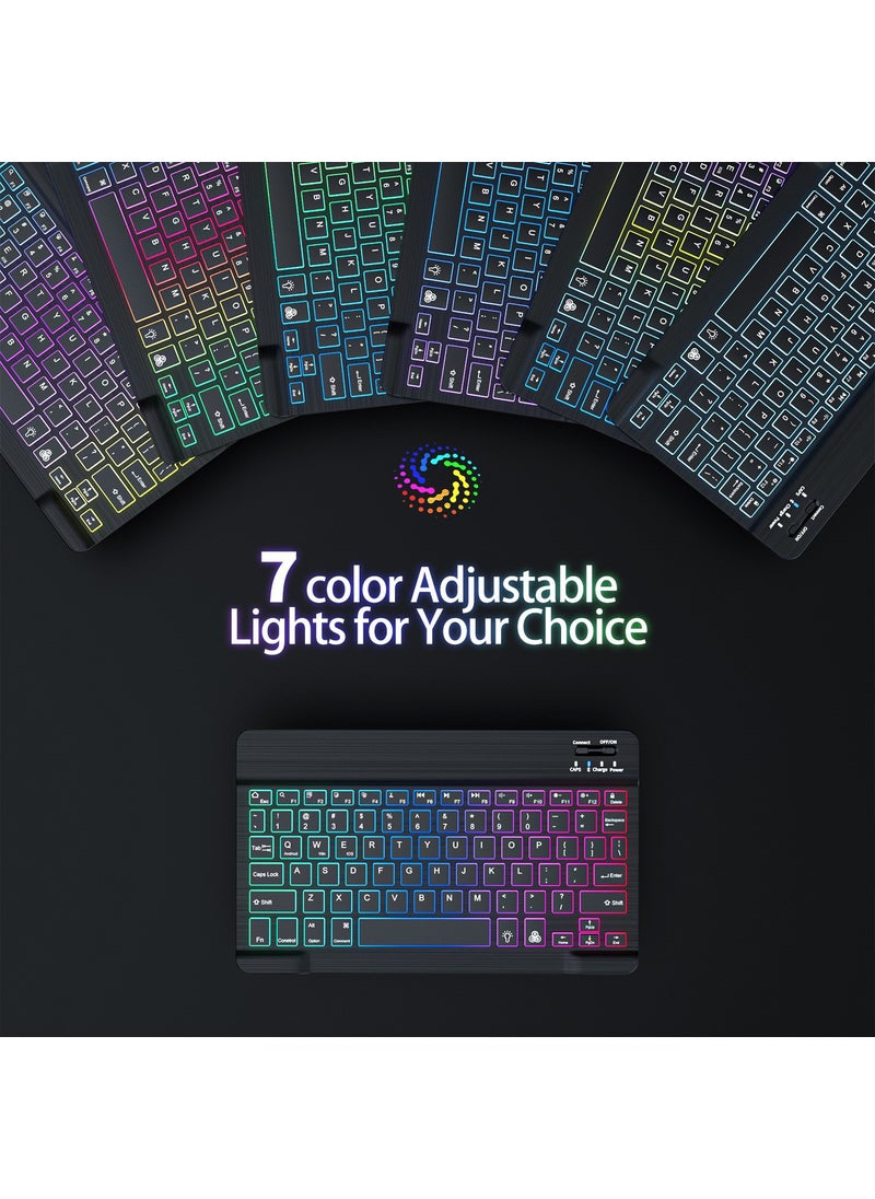 Generic - Wireless RGB Backlit Bluetooth Keyboard and Mouse Combo 10-inch gradient backlit keyboard Black - Image 1