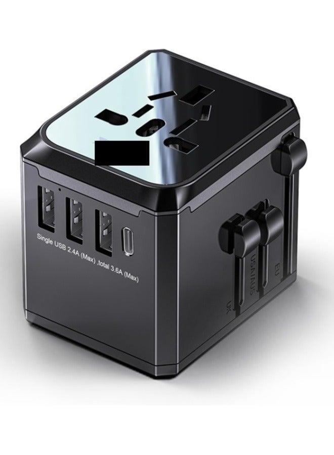 MC-10 Universal Travel Adapter Plug with 3 USB and Type-C Ports, Multi-Function Design (Black)  - Image 1