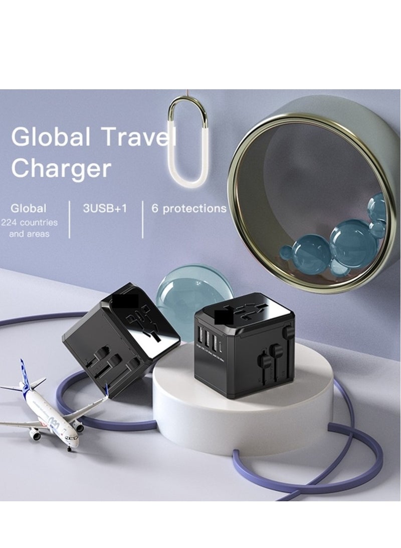 MC-10 Universal Travel Adapter Plug with 3 USB and Type-C Ports, Multi-Function Design (Black)  - Image 2