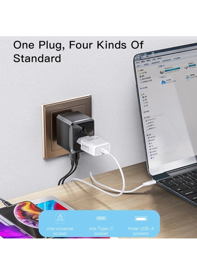 MC-10 Universal Travel Adapter Plug with 3 USB and Type-C Ports, Multi-Function Design (Black)  - Image 4