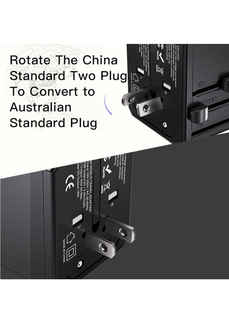 MC-10 Universal Travel Adapter Plug with 3 USB and Type-C Ports, Multi-Function Design (Black)  - Image 3