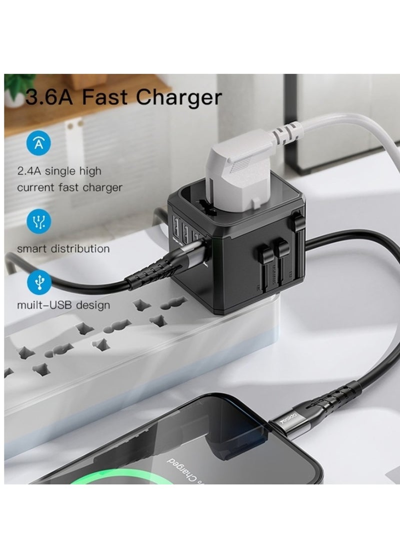 MC-10 Universal Travel Adapter Plug with 3 USB and Type-C Ports, Multi-Function Design (Black)  - Image 5