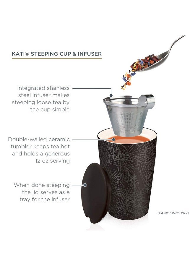Tea Forte Tea Forte Noir Double-Walled Ceramic Kati Cup with Removable Stainless Steel Infuser Basket and Lid, Steeps 12 oz Loose Leaf Tea, Lid and Cup Dishwasher & Microwave Safe  - Image 3