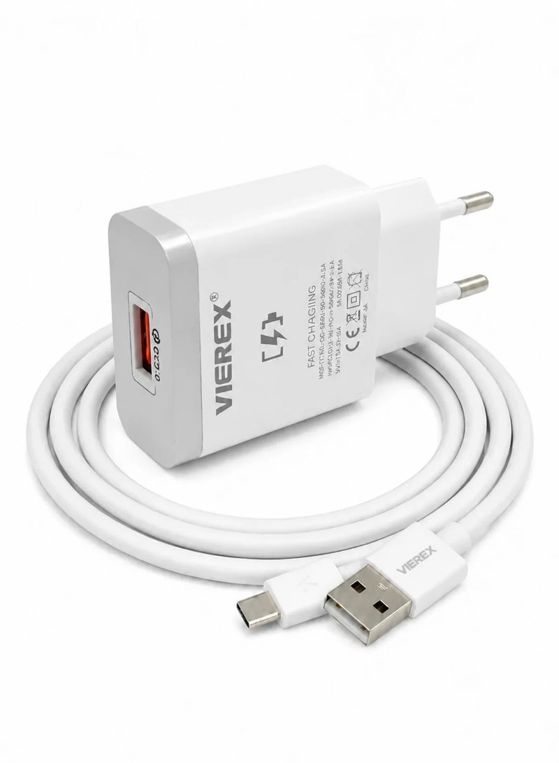 Vierex شاحن سريع 18 واط رفيق السفر يتضمن كابل USB-C إلى USB-C لسلسلة Type-C - Image 3