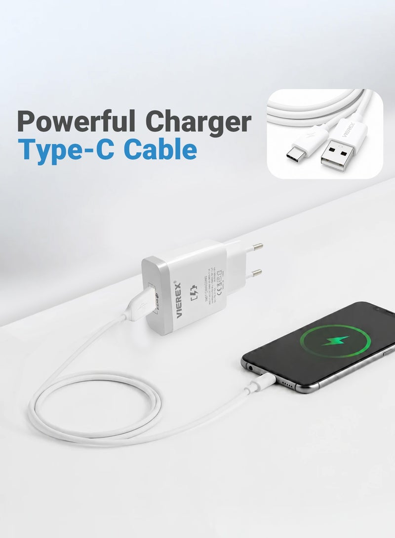Vierex شاحن سريع 18 واط رفيق السفر يتضمن كابل USB-C إلى USB-C لسلسلة Type-C - Image 2