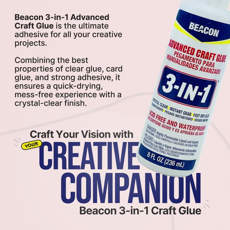 BEACON 3-in-1 Advanced Craft Glue - Fast-Drying, Crystal Clear Adhesive for Wood, Ceramics, Fabrics, and More, 8-Ounce - Image 2