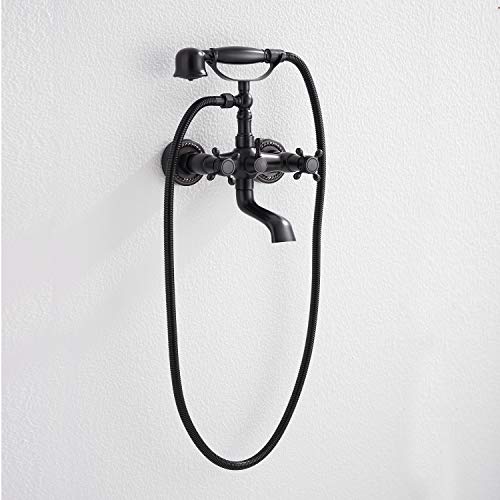 GGStudy Oil Rubbed Bronze Tub Faucet GGStudy Clawfoot Bathtub Faucet Wall Mount Hand Held Shower Faucet Set Double cross Handle with Center with Adapter Adjustable Swing Arms - Image 3