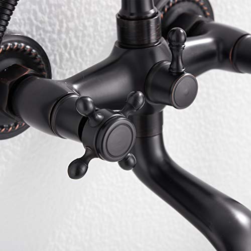 GGStudy Oil Rubbed Bronze Tub Faucet GGStudy Clawfoot Bathtub Faucet Wall Mount Hand Held Shower Faucet Set Double cross Handle with Center with Adapter Adjustable Swing Arms - Image 5