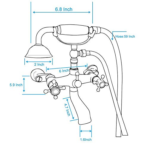 GGStudy Oil Rubbed Bronze Tub Faucet GGStudy Clawfoot Bathtub Faucet Wall Mount Hand Held Shower Faucet Set Double cross Handle with Center with Adapter Adjustable Swing Arms - Image 2