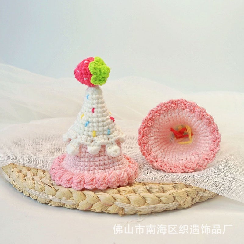 Generic Princess Sweet Birthday Yarn Hat Hairpin Handmade Carmine strawberry ice cream: hat (without hairpin)