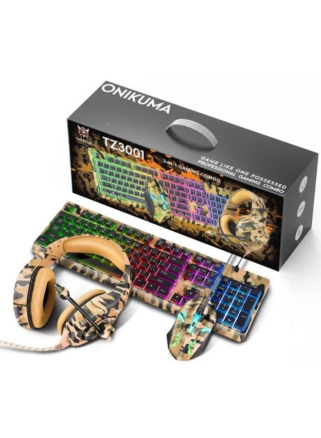 onikuma 3-in-1 Gaming Combo Wired Keyboard And Mouse With Headphone - Image 1