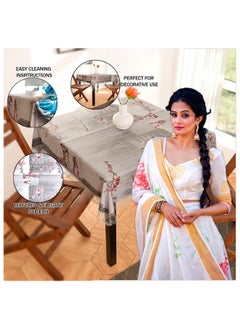 Kuber Industries Kuber Industries Square Table Cover for 4 Seater|PVC Waterproof Floral Pattern Tablecloth Indoor & Outdoor|48x48 Inch (Gray)  - Image 4