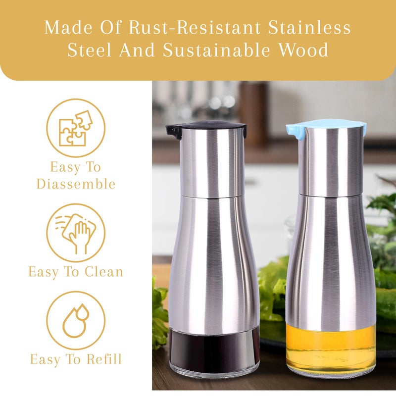 2 Lb. Depot 2LB Depot Oil and Vinegar Dispenser Set - Brushed Steel & Glass Containers with Anti-Drip Spout Lid - Easy-Clean - Olive Oil Dispenser Bottle - Minimalist Kitchen Accessory - 7.1"H x 2.7"L x 2.7"W - Image 4