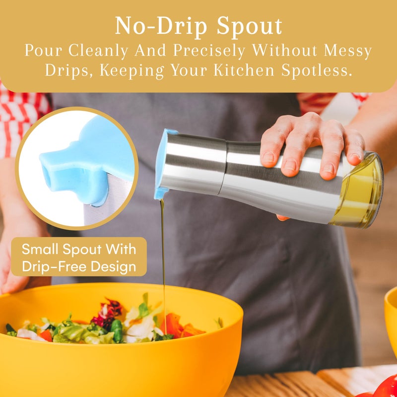 2 Lb. Depot 2LB Depot Oil and Vinegar Dispenser Set - Brushed Steel & Glass Containers with Anti-Drip Spout Lid - Easy-Clean - Olive Oil Dispenser Bottle - Minimalist Kitchen Accessory - 7.1"H x 2.7"L x 2.7"W - Image 2