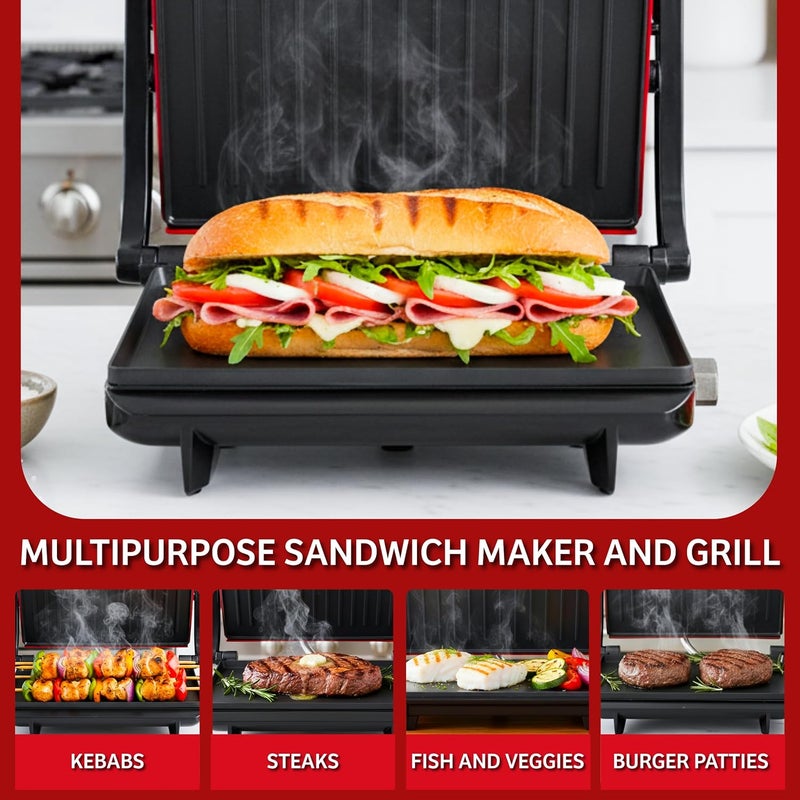 Chef Buddy Panini Press - Sandwich Maker with Nonstick Plates - Indoor Countertop Grill for Cooking Burgers, Steak, Grilled Cheese, and More (Red) - Image 3