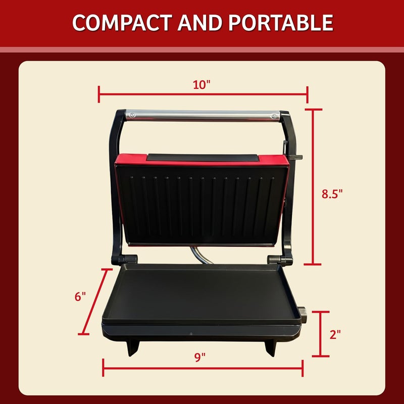 Chef Buddy Panini Press - Sandwich Maker with Nonstick Plates - Indoor Countertop Grill for Cooking Burgers, Steak, Grilled Cheese, and More (Red) - Image 2