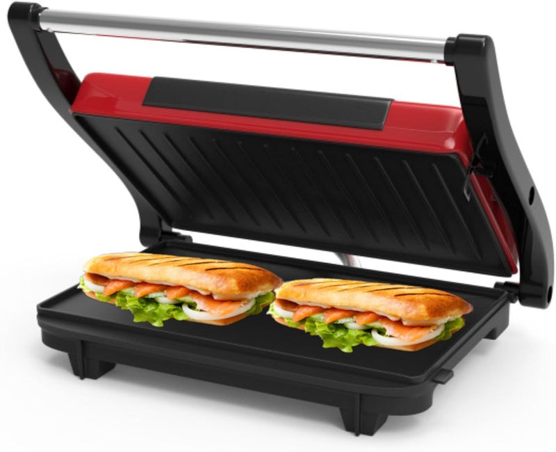 Chef Buddy Panini Press - Sandwich Maker with Nonstick Plates - Indoor Countertop Grill for Cooking Burgers, Steak, Grilled Cheese, and More (Red) - Image 1