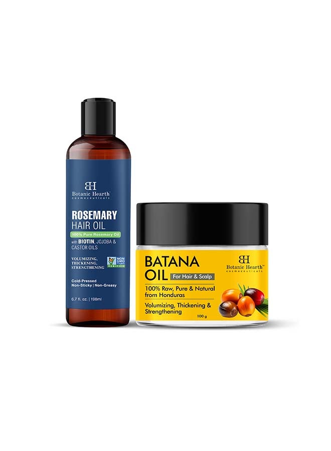 Botanic Hearth Pack Of 2 100% Pure Rosemary Oil 198 Ml And Batana Butter 100Gm |Natural, Unrefined And Organic, Sourced From Honduras - Enhances Hair Thickness, Prevents Hair Loss, Repairs Damaged Hair For Men And Women