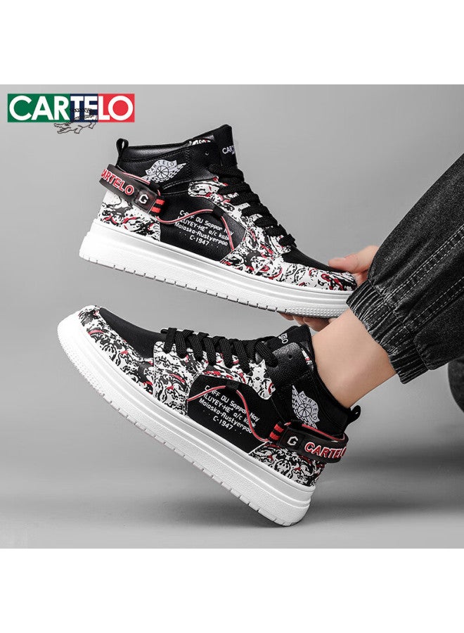 Cartelo Men's Shoes, Autumn And Winter Popular Casual Shoes, High-top White Sneakers For Men, Sports Skateboard Shoes, Black, Size 39 - Image 5
