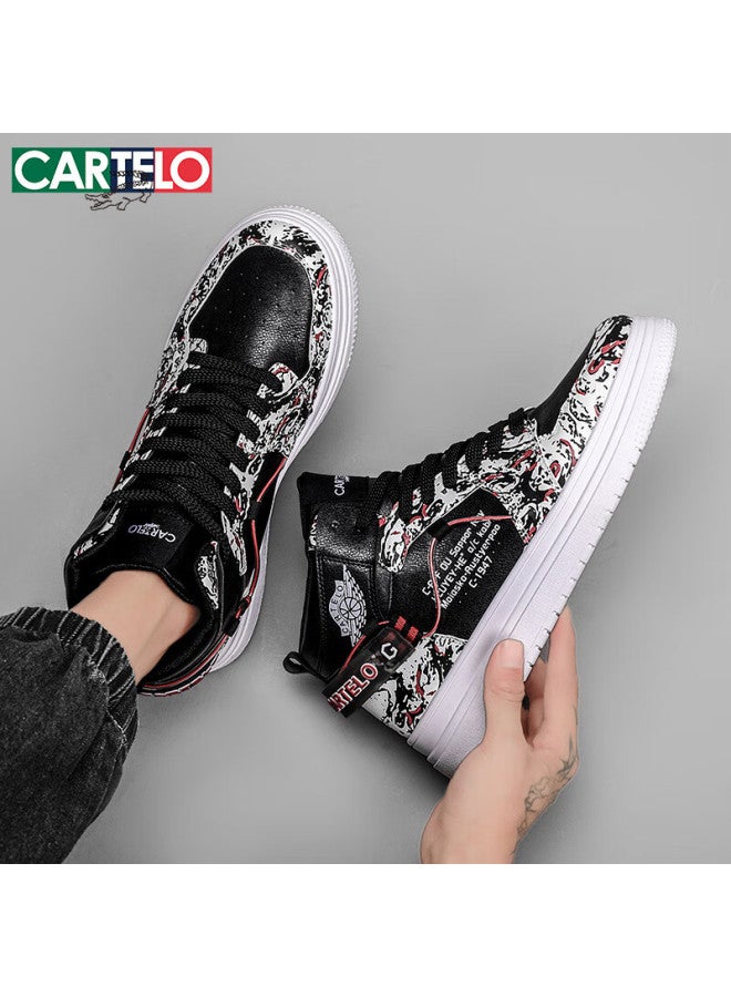 Cartelo Men's Shoes, Autumn And Winter Popular Casual Shoes, High-top White Sneakers For Men, Sports Skateboard Shoes, Black, Size 39 - Image 4
