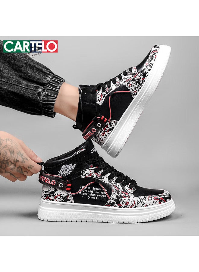 Cartelo Men's Shoes, Autumn And Winter Popular Casual Shoes, High-top White Sneakers For Men, Sports Skateboard Shoes, Black, Size 39 - Image 3