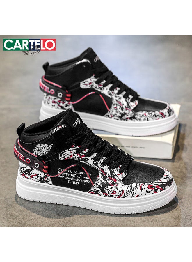 Cartelo Men's Shoes, Autumn And Winter Popular Casual Shoes, High-top White Sneakers For Men, Sports Skateboard Shoes, Black, Size 39 - Image 1