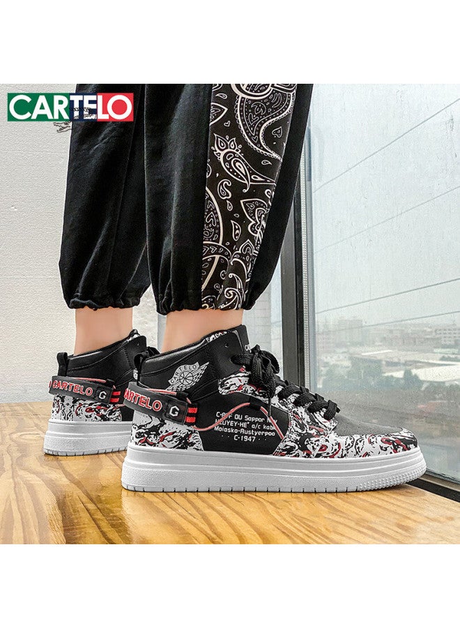 Cartelo Men's Shoes, Autumn And Winter Popular Casual Shoes, High-top White Sneakers For Men, Sports Skateboard Shoes, Black, Size 39 - Image 2