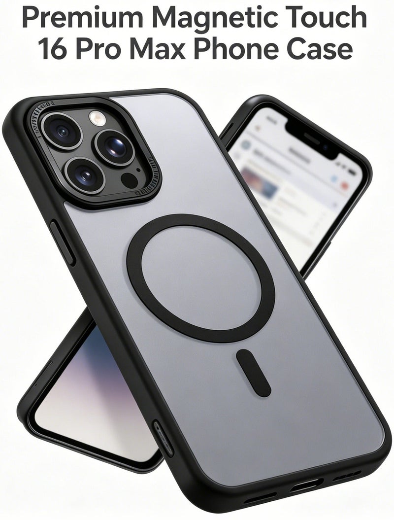 for iPhone 16 Pro Max Case Compatible with MagSafe,Magnetic Phone Case for iPhone 16 Pro Max,Skin-Friendly Hybrid TPU Hard Back  Matte Cover,N52 Built-in Magnets,Metal Camera Frame Shockproof Case Black - Image 1